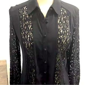 NWOT Alberto Makali Black Button Down Blouse Blk Medium